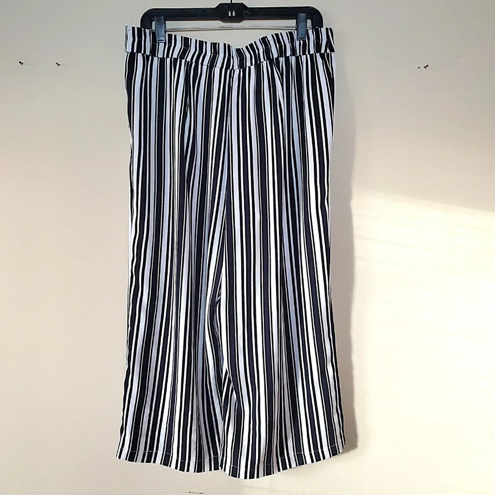 Cato Navy/White Striped High Rise Belted Wide Leg Pants SZ L - Picture 5 of 10